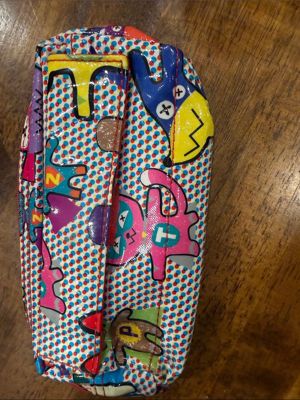 Kids Glossy Pencil Case with Pink, Blue and Yellow Monster Print